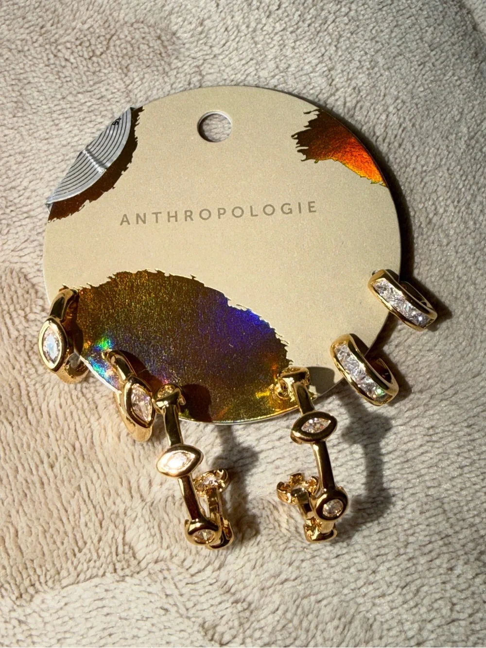 NWT Anthropologie Crystal Earrings | Set of 3 | 14K Gold Plated CZ Ear Stack - Picture 2 of 5